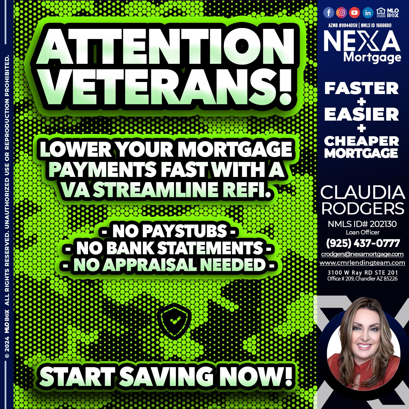 ATTENTION VETERANS - Claudia Rodgers -Loan Officer