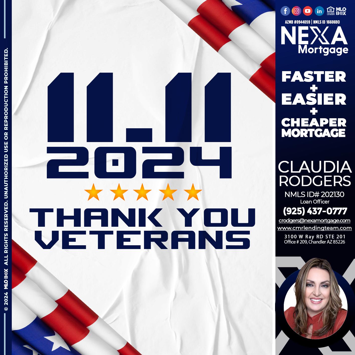 THANK YOU VETERANS - Claudia Rodgers -Loan Officer