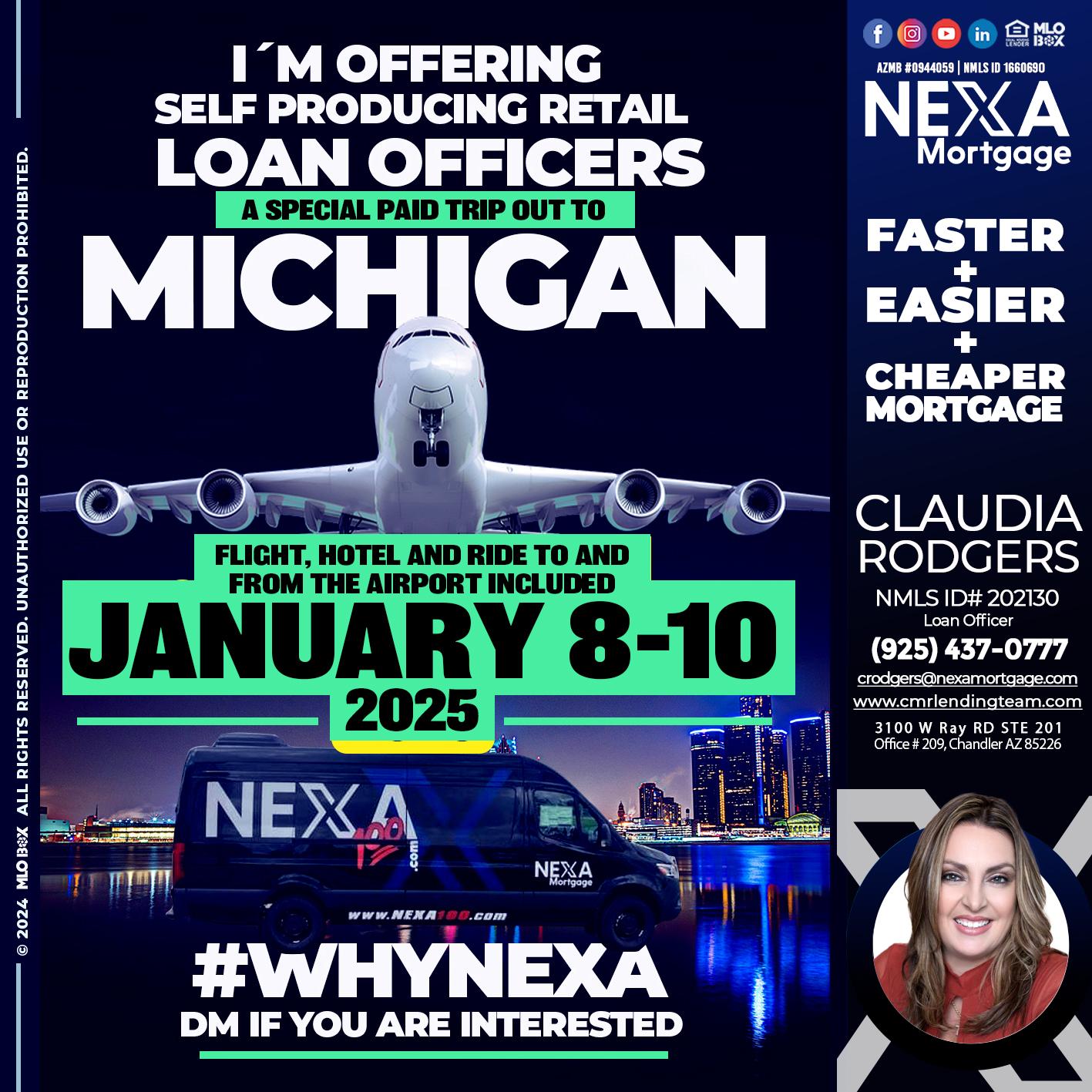 MICHIGAN TRIP 8-10 JAN 2025 - Claudia Rodgers -Loan Officer