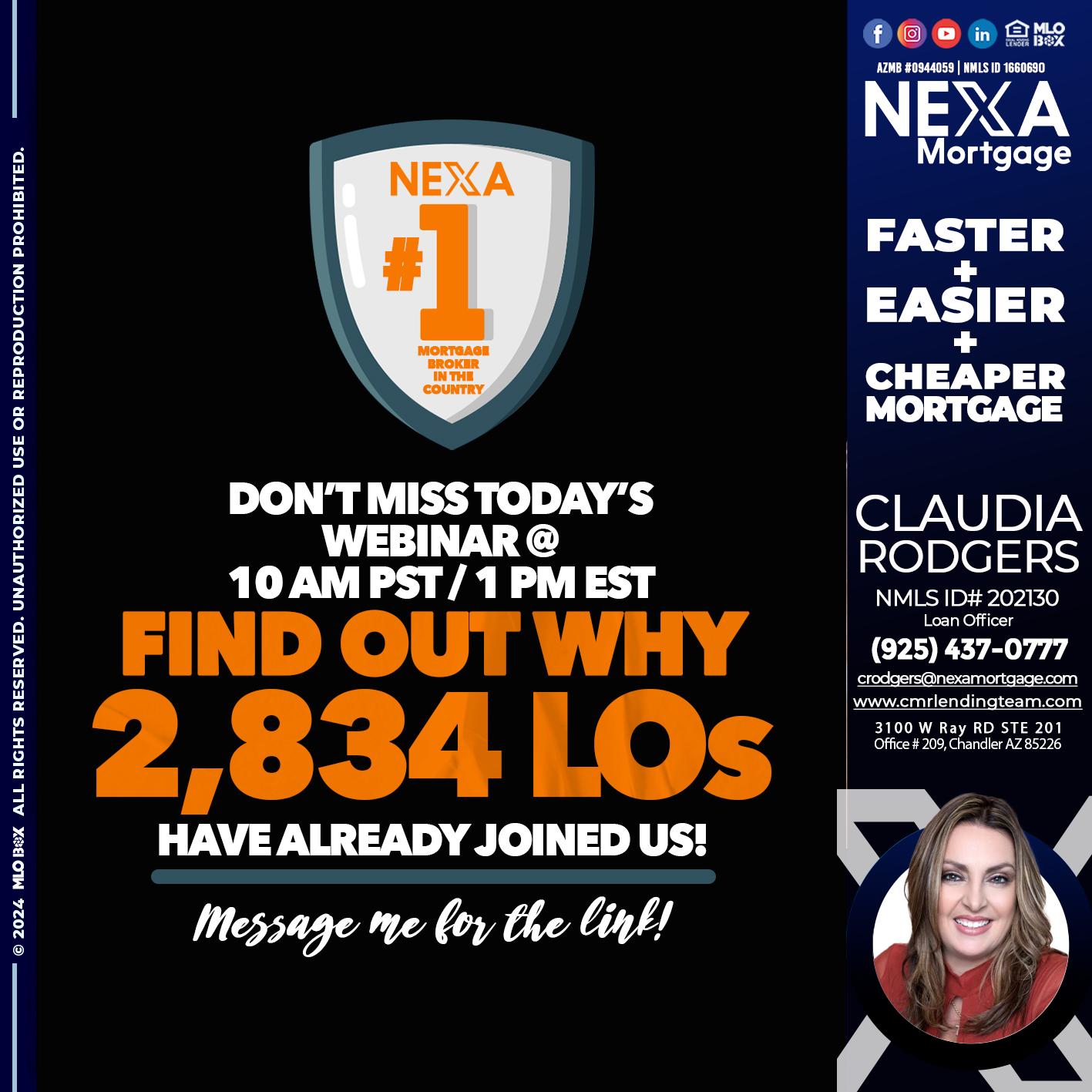 NEXA NO. 1 MORTGAGE BROKER - Claudia Rodgers -Loan Officer
