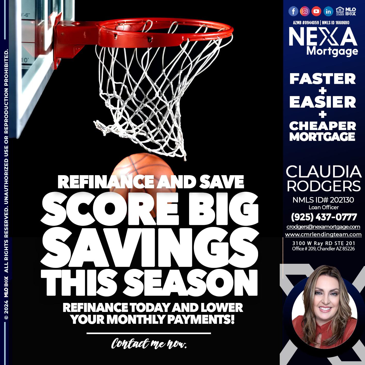 SCORE SAVINGS - Claudia Rodgers -Loan Officer