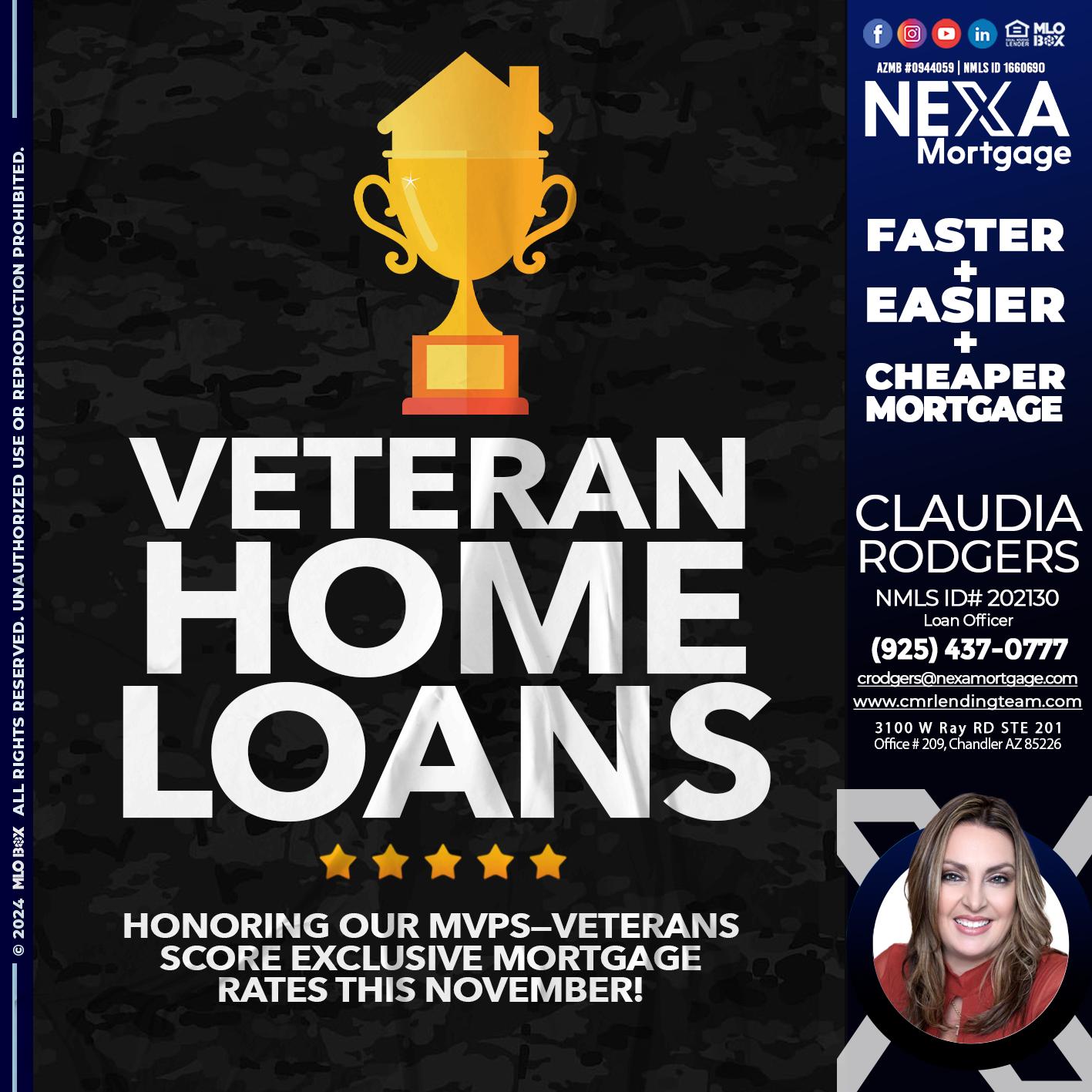 VETERANS HOME LOANS - Claudia Rodgers -Loan Officer