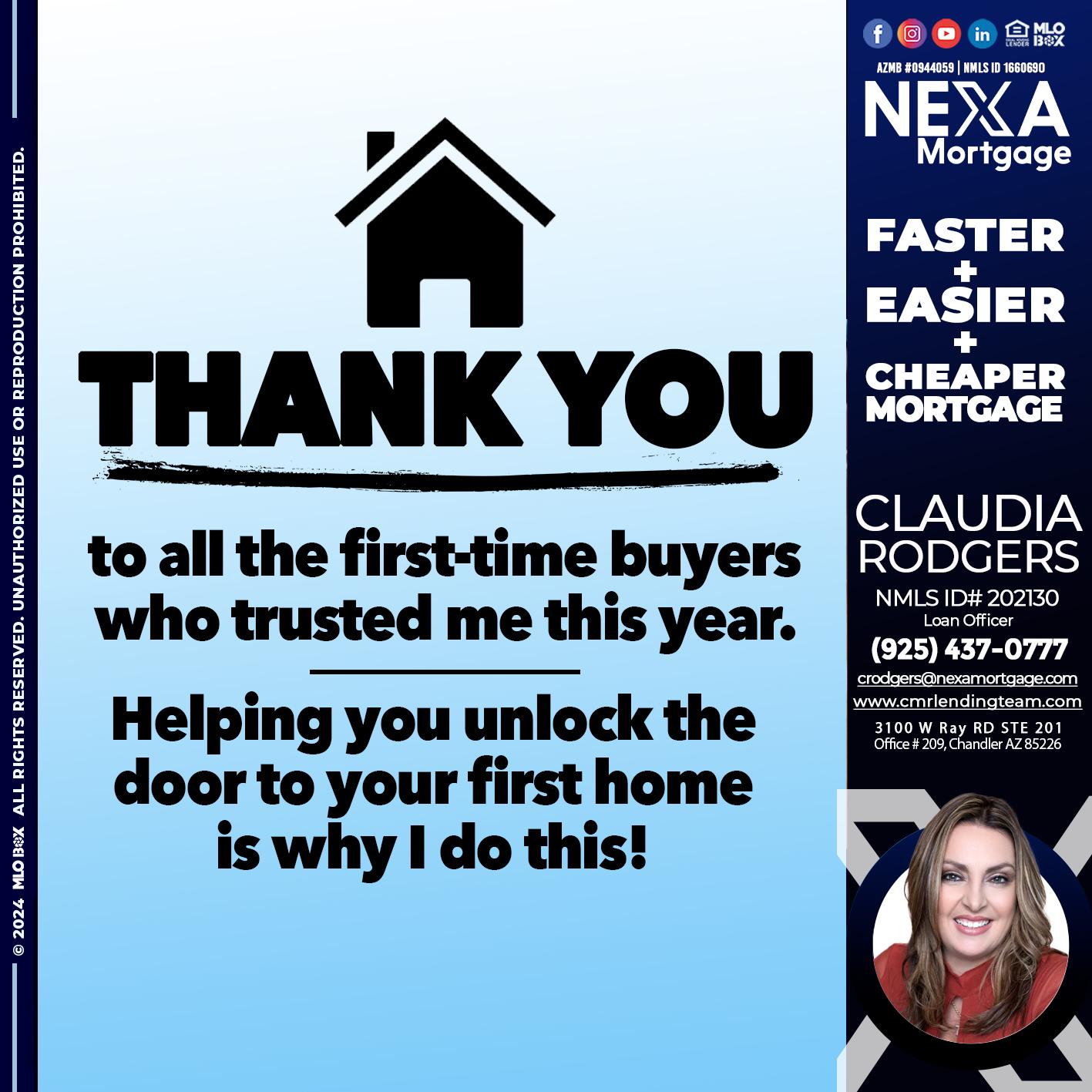 THANK YOU - Claudia Rodgers -Loan Officer