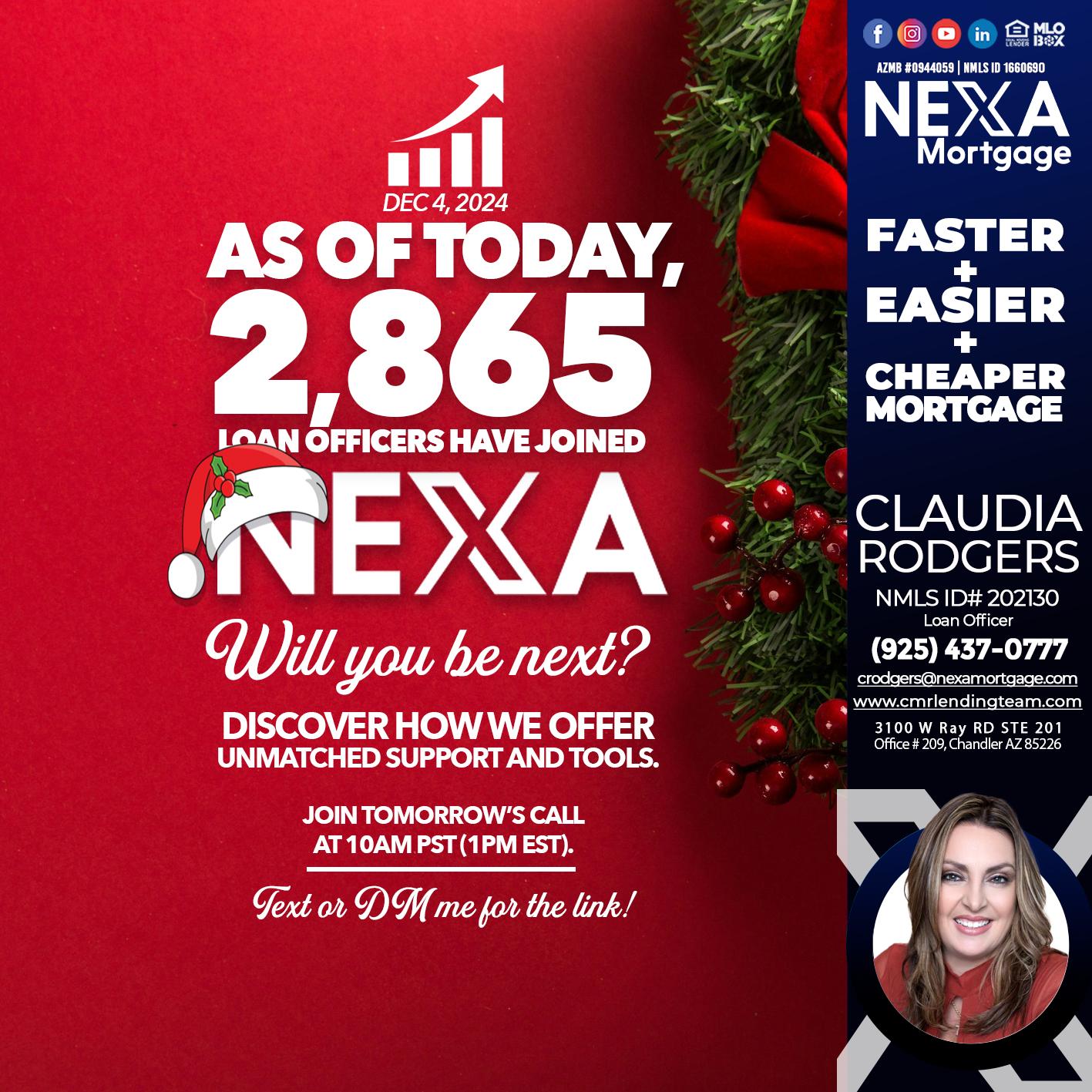 AS OF TODAY - Claudia Rodgers -Loan Officer