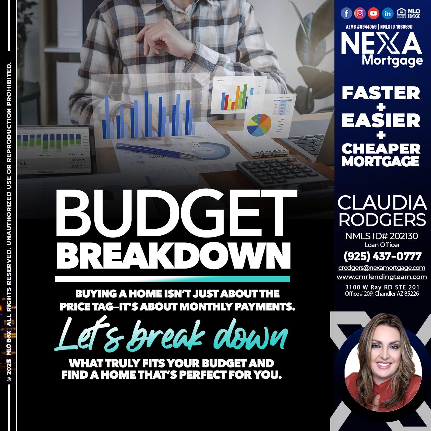 BUDGET BREAKDOWN - Claudia Rodgers -Loan Officer