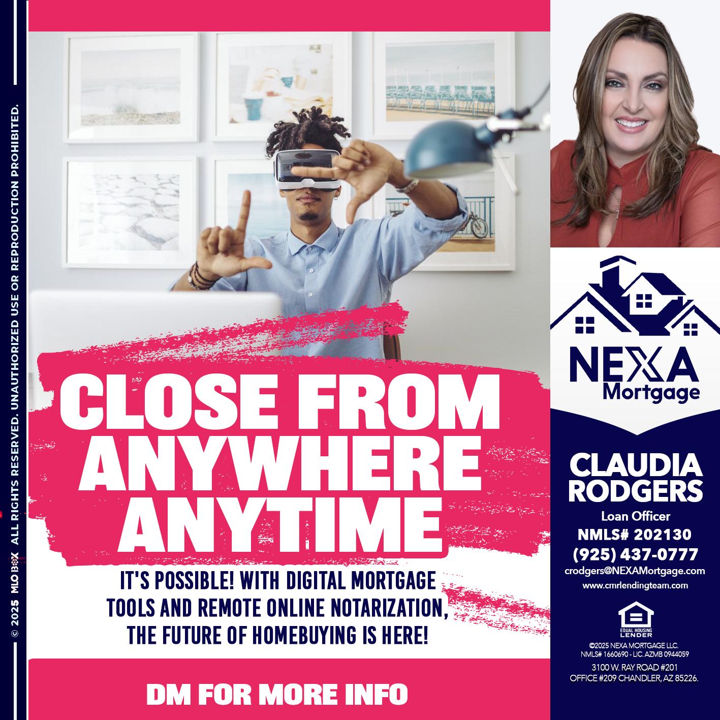 CLOSE FROM - Claudia Rodgers -Loan Officer