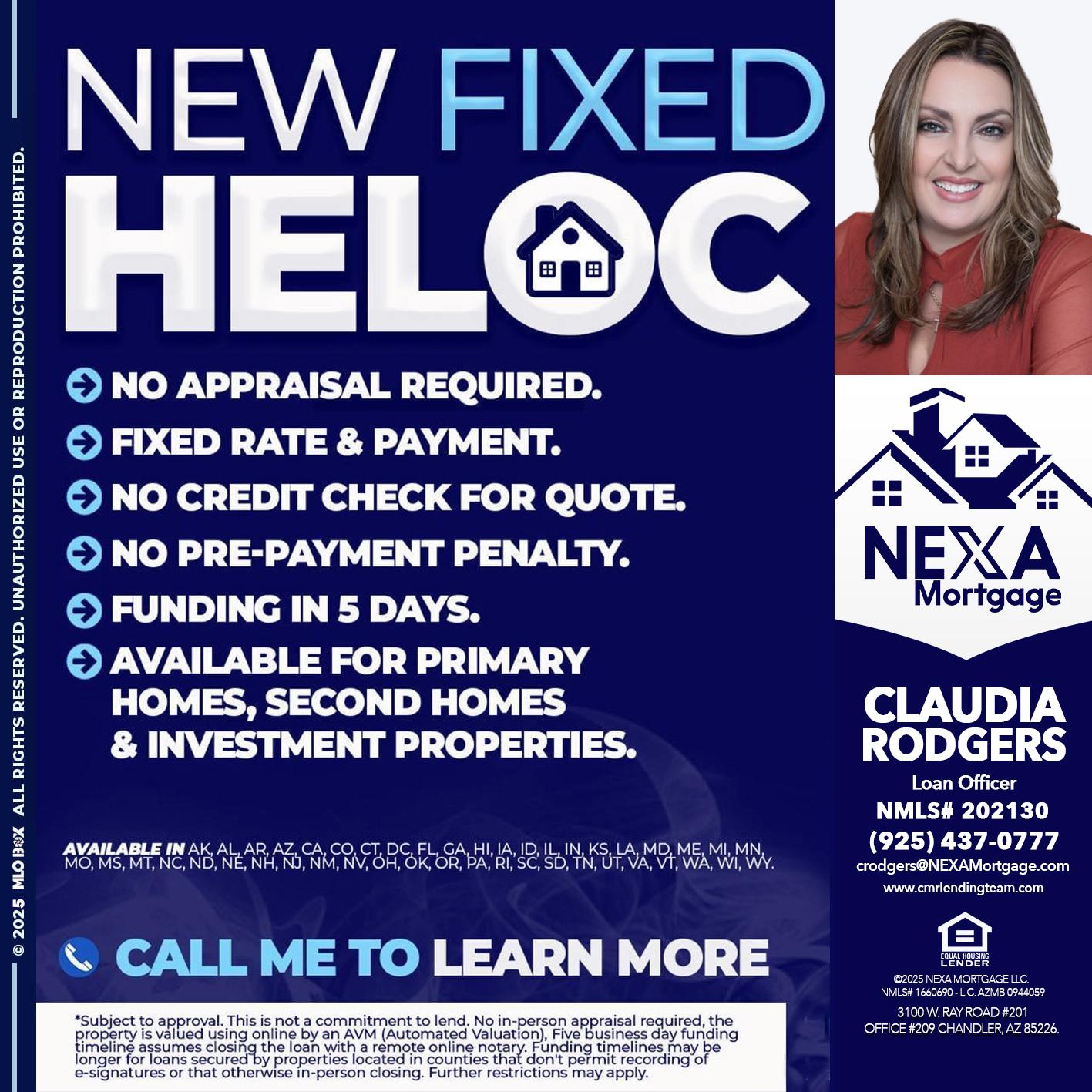 NEW FIXED HELOC - Claudia Rodgers -Loan Officer
