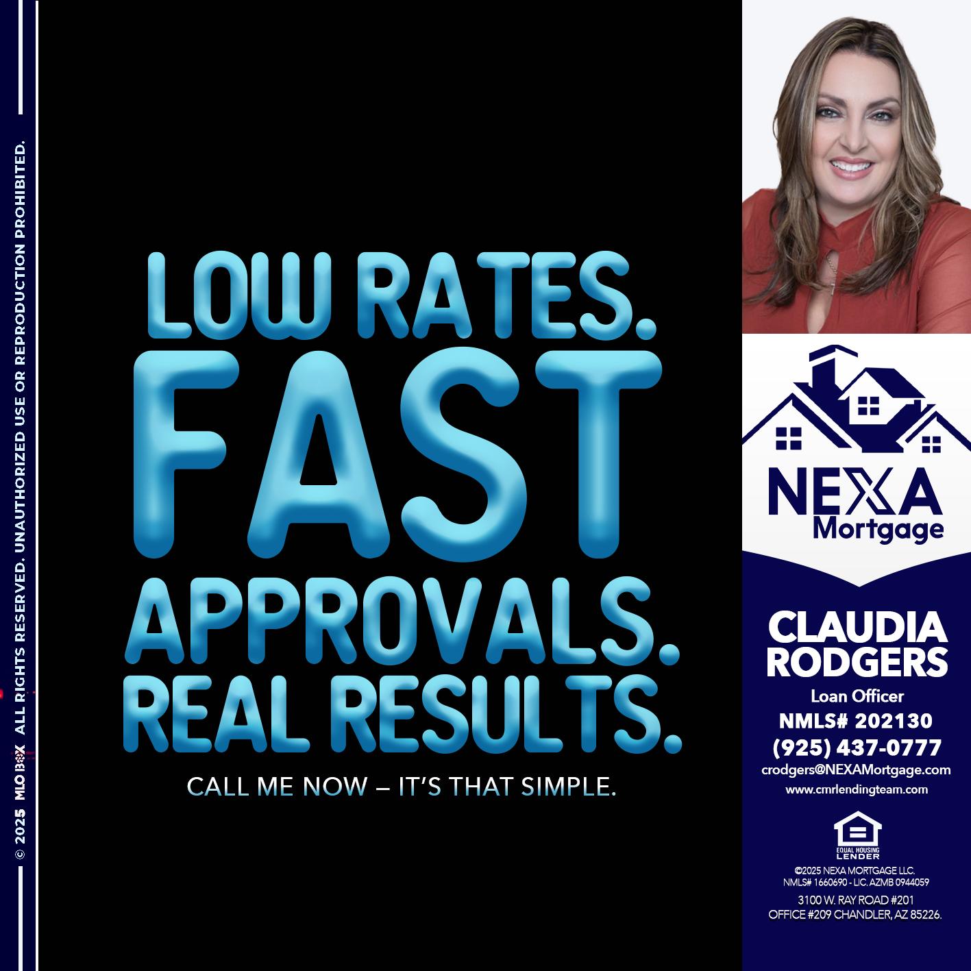 LOW RATES - Claudia Rodgers -Loan Officer