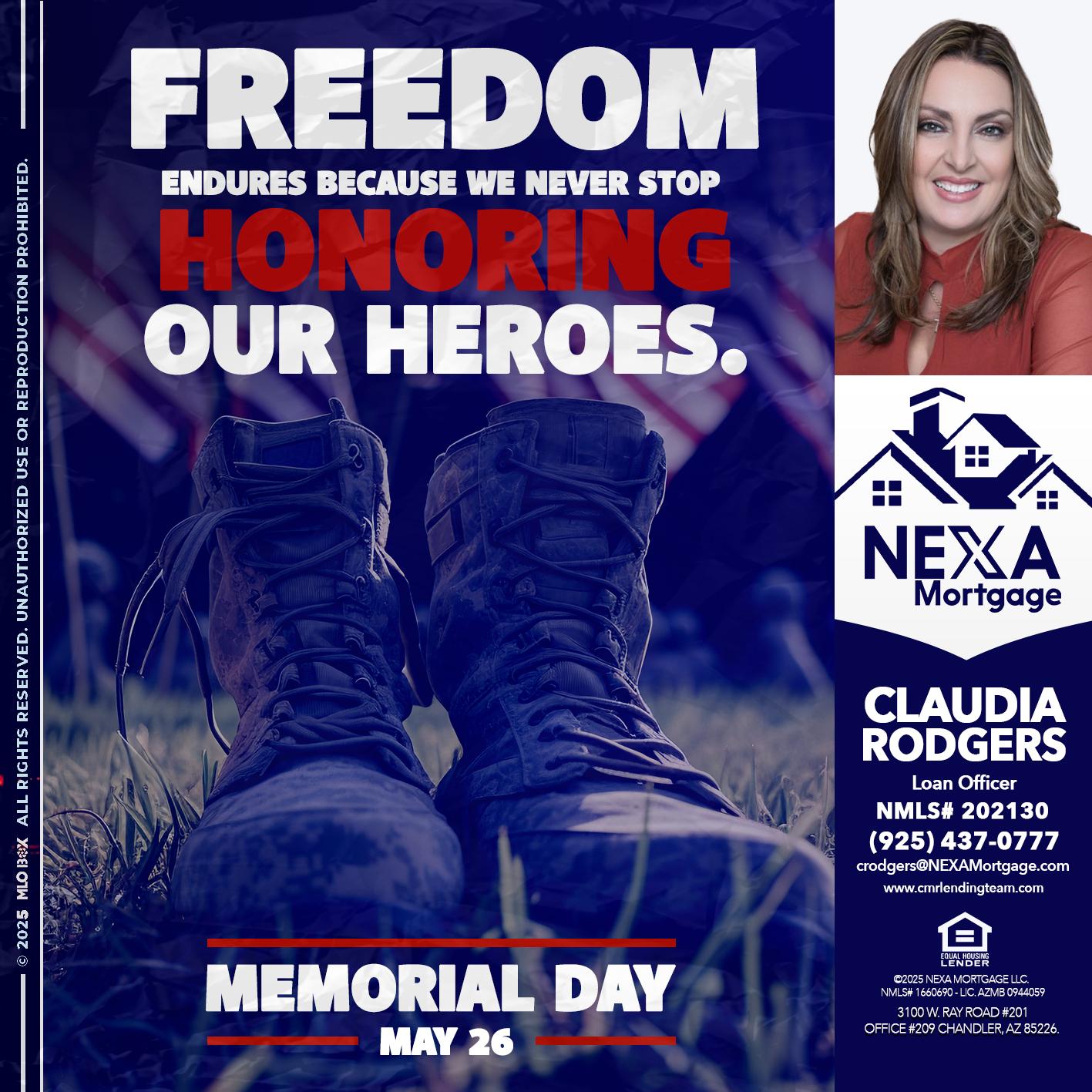 Memorial Day - Claudia Rodgers -Loan Officer