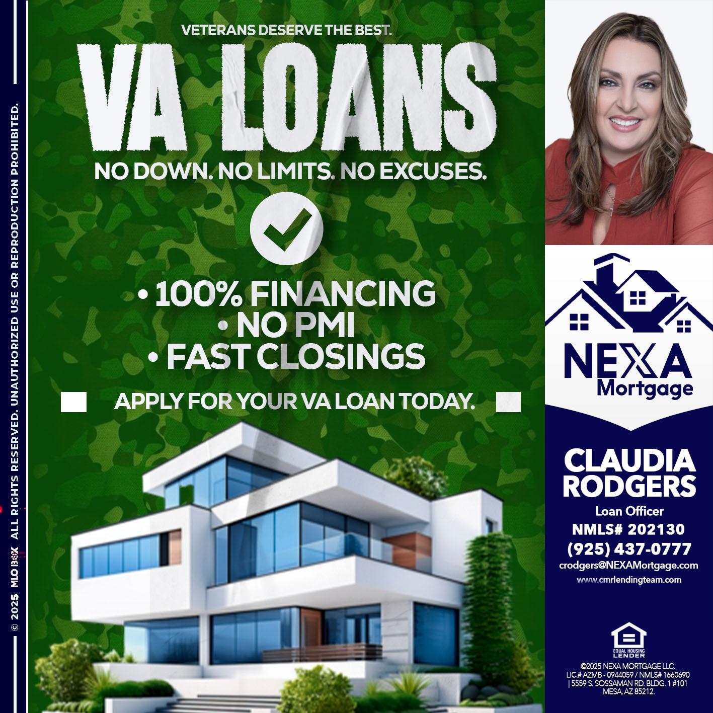 VA LOANS - Claudia Rodgers -Loan Officer