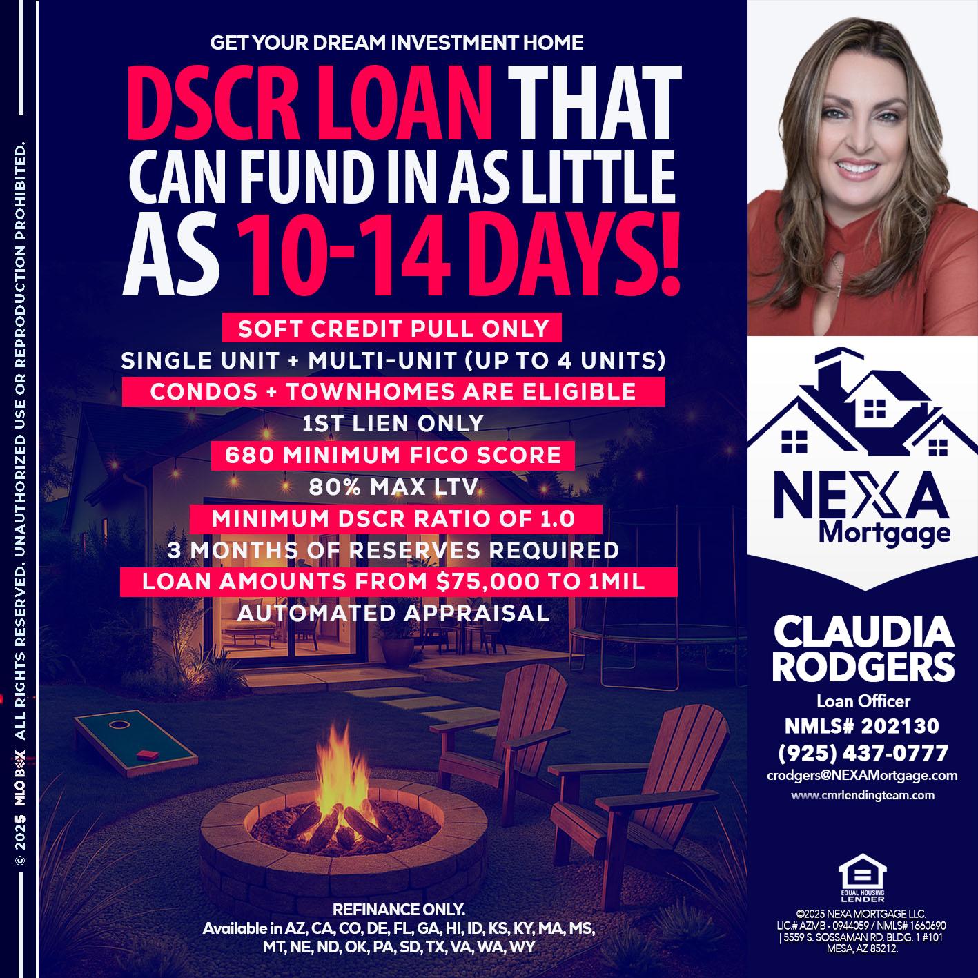 DSCR LOAN - Claudia Rodgers -Loan Officer