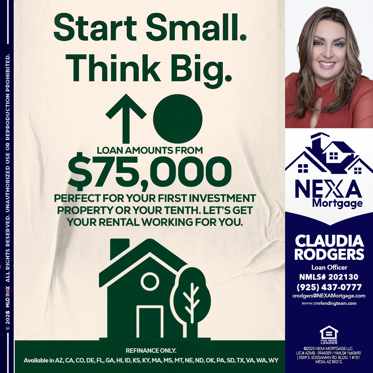 START SMALL - Claudia Rodgers -Loan Officer