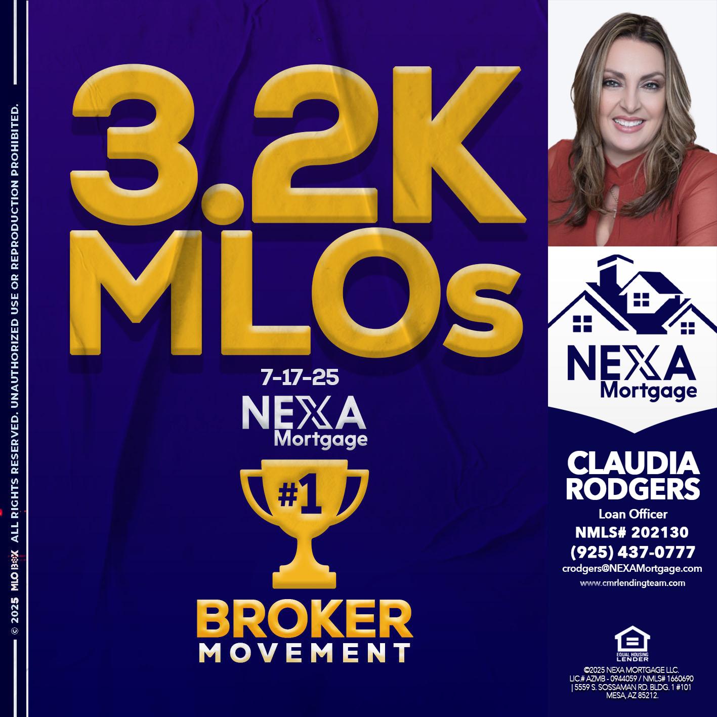 3.2K MLOs - Claudia Rodgers -Loan Officer
