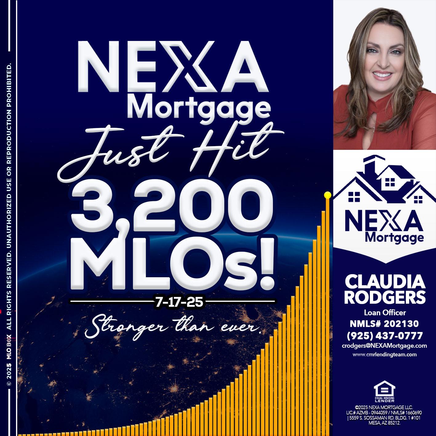 JUST HIT 3,200 MLOs - Claudia Rodgers -Loan Officer