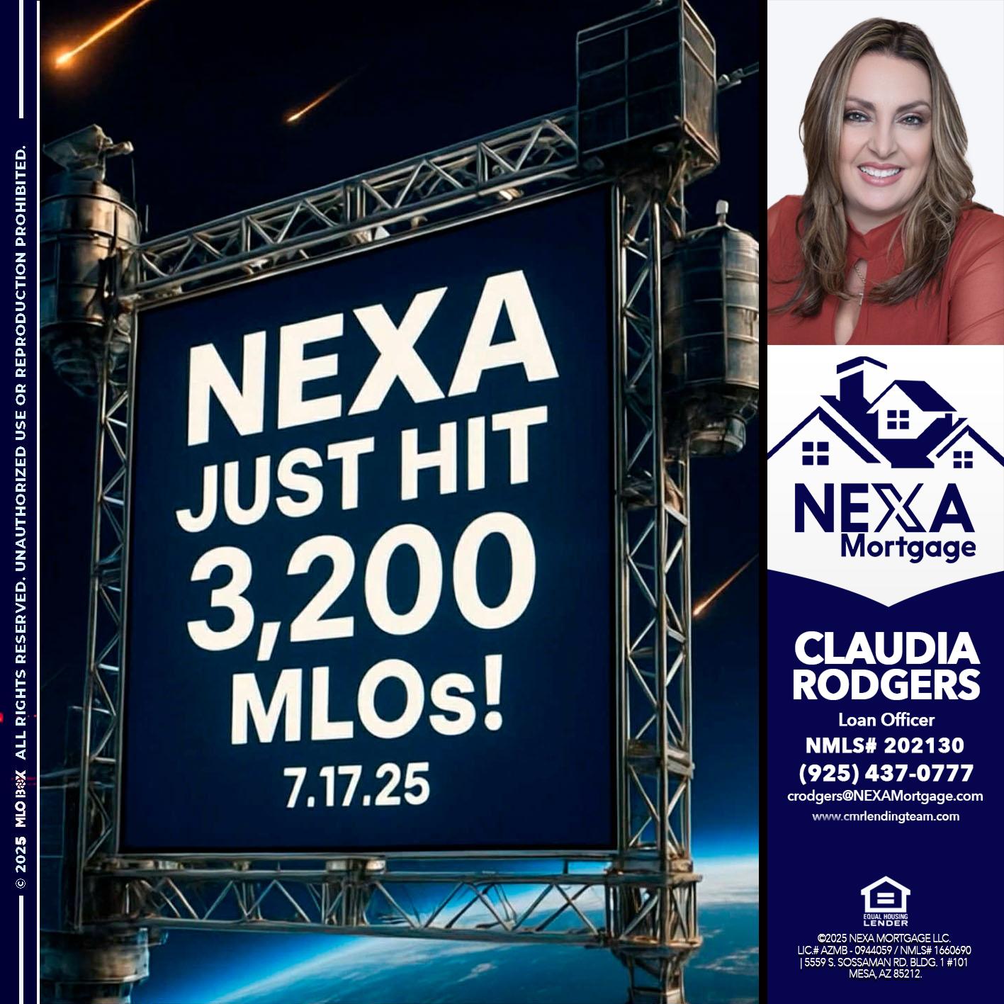 NEXA JUST HIT 3,200 - Claudia Rodgers -Loan Officer
