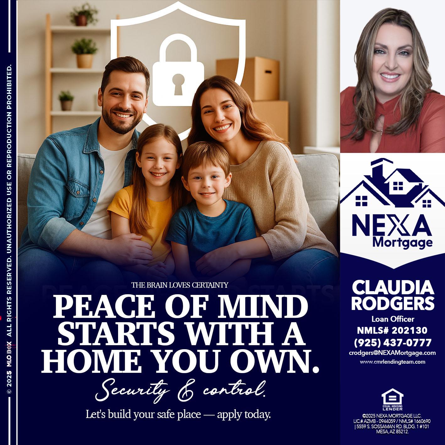 peace of mind - Claudia Rodgers -Loan Officer