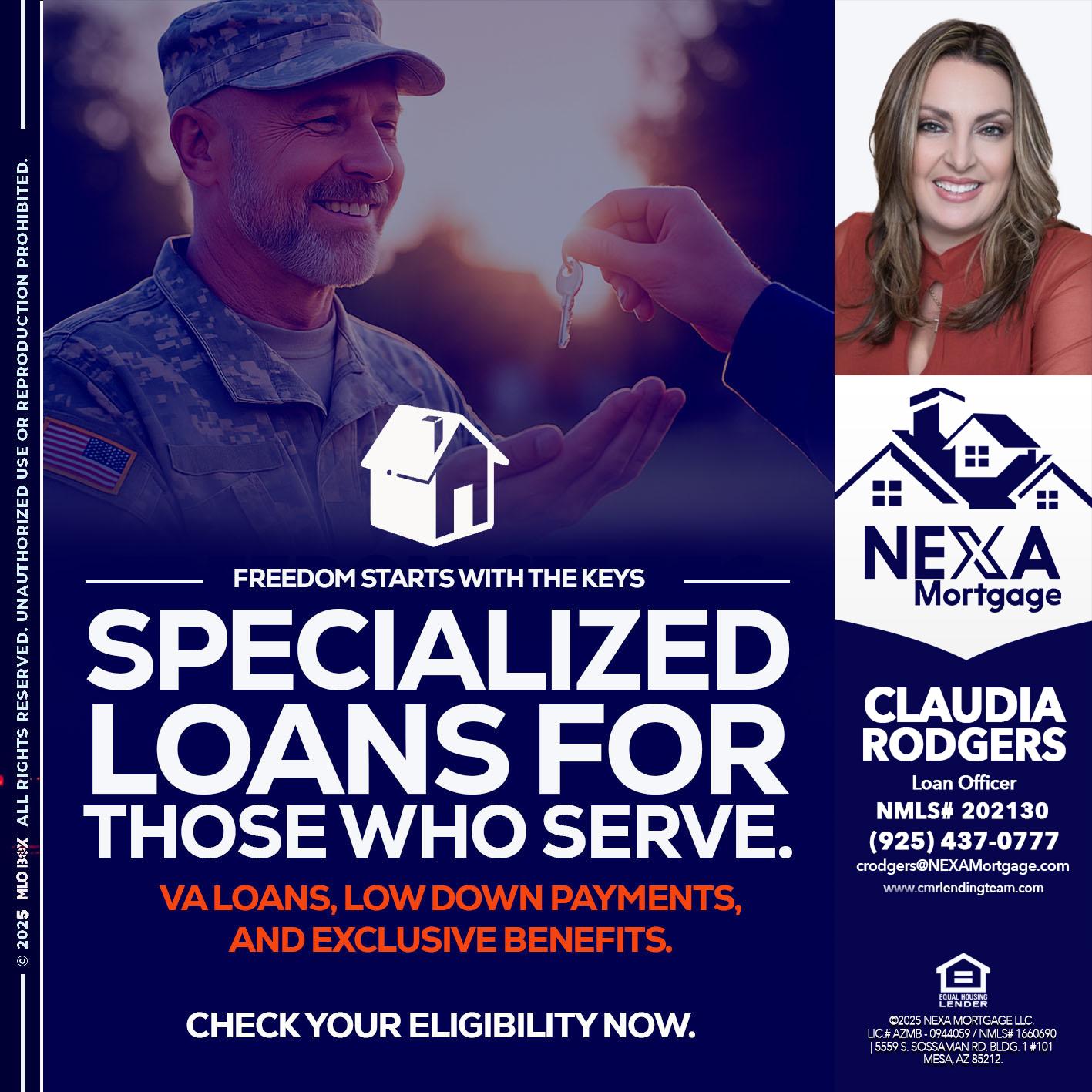 SPECIALIZED LOANS - Claudia Rodgers -Loan Officer