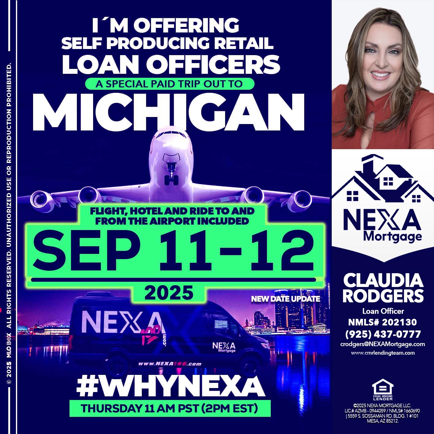 michigan sep 11-12 - Claudia Rodgers -Loan Officer