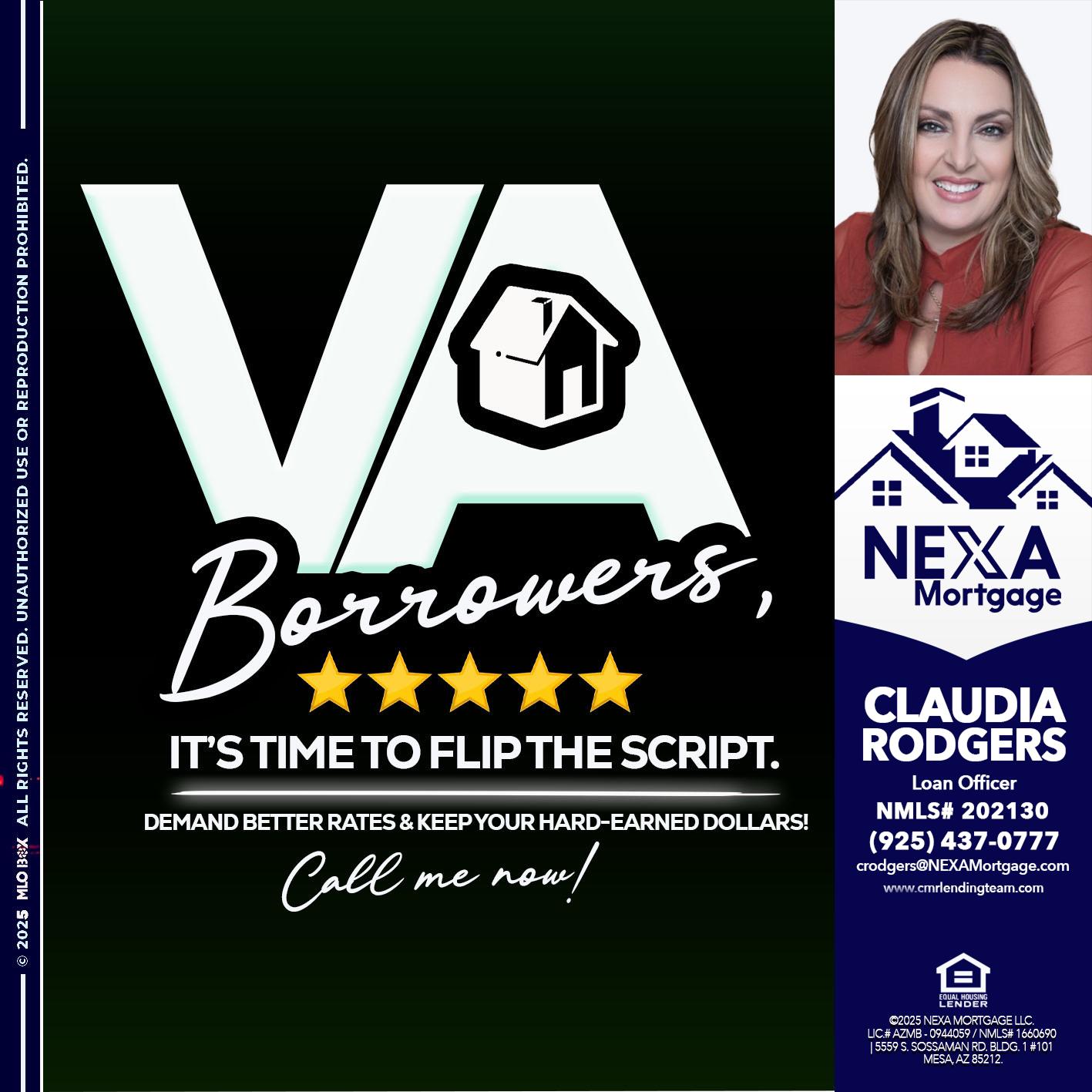 VA BORROWERS - Claudia Rodgers -Loan Officer