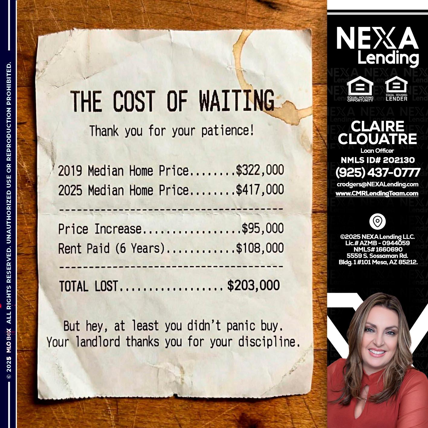 THE COST OF WAITING - Claudia Rodgers -Loan Officer