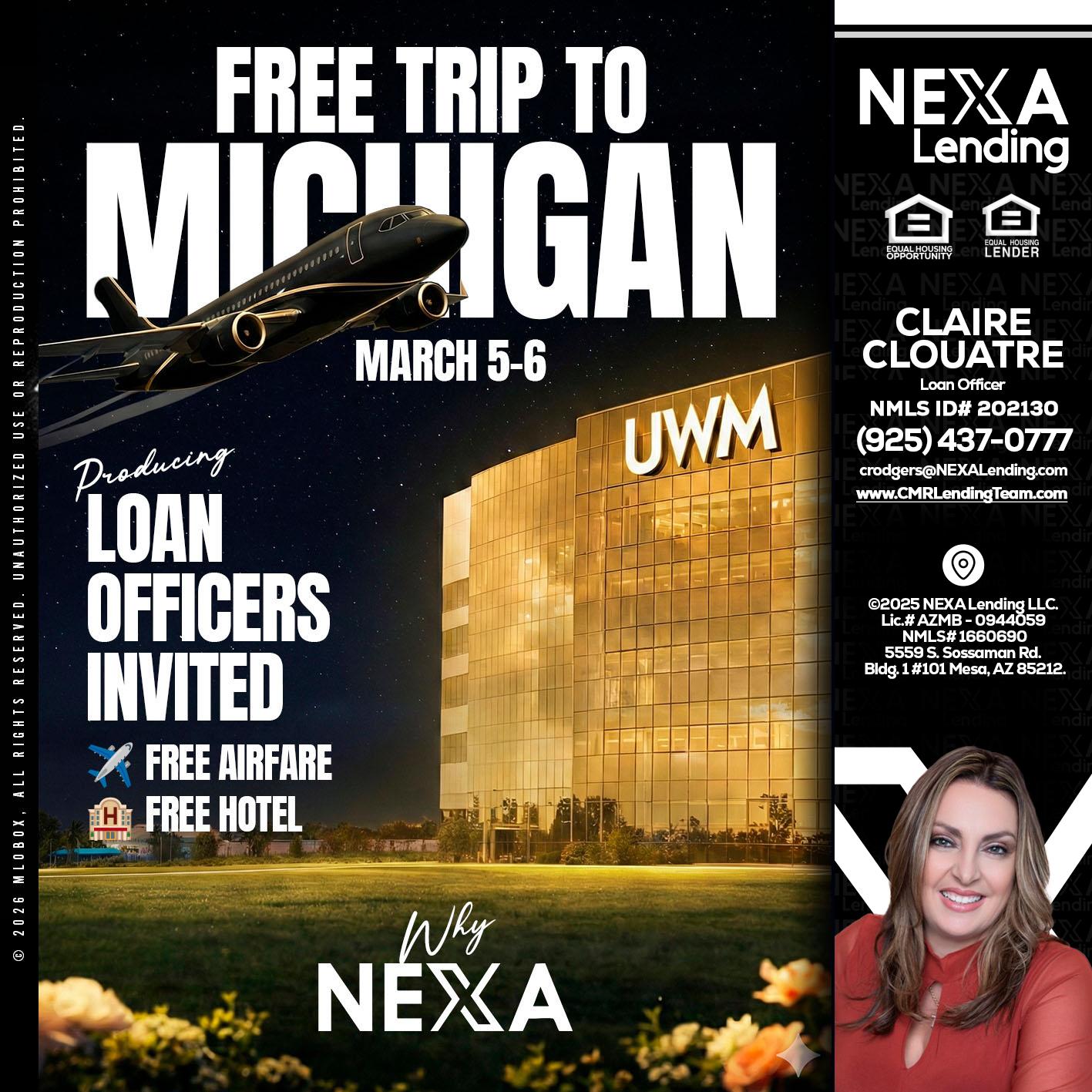 free Michigan trip - Claudia Rodgers -Loan Officer