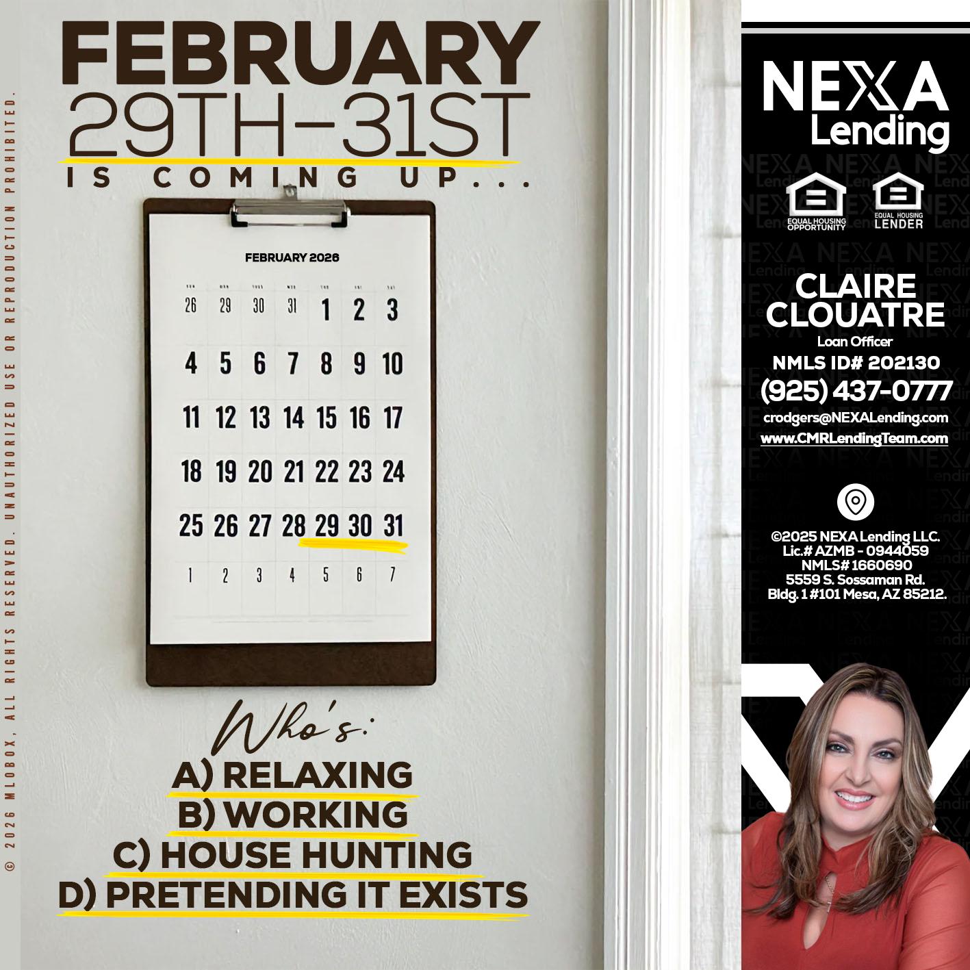 FEBRUARY 29-31 - Claudia Rodgers -Loan Officer