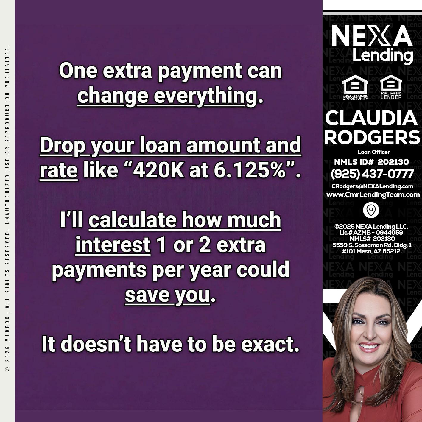 ONE EXTRA - Claudia Rodgers -Loan Officer