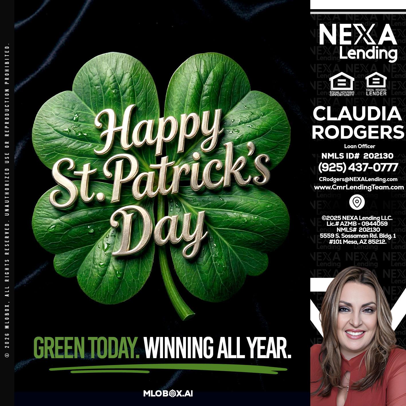 happy st. Patricks day - Claudia Rodgers -Loan Officer
