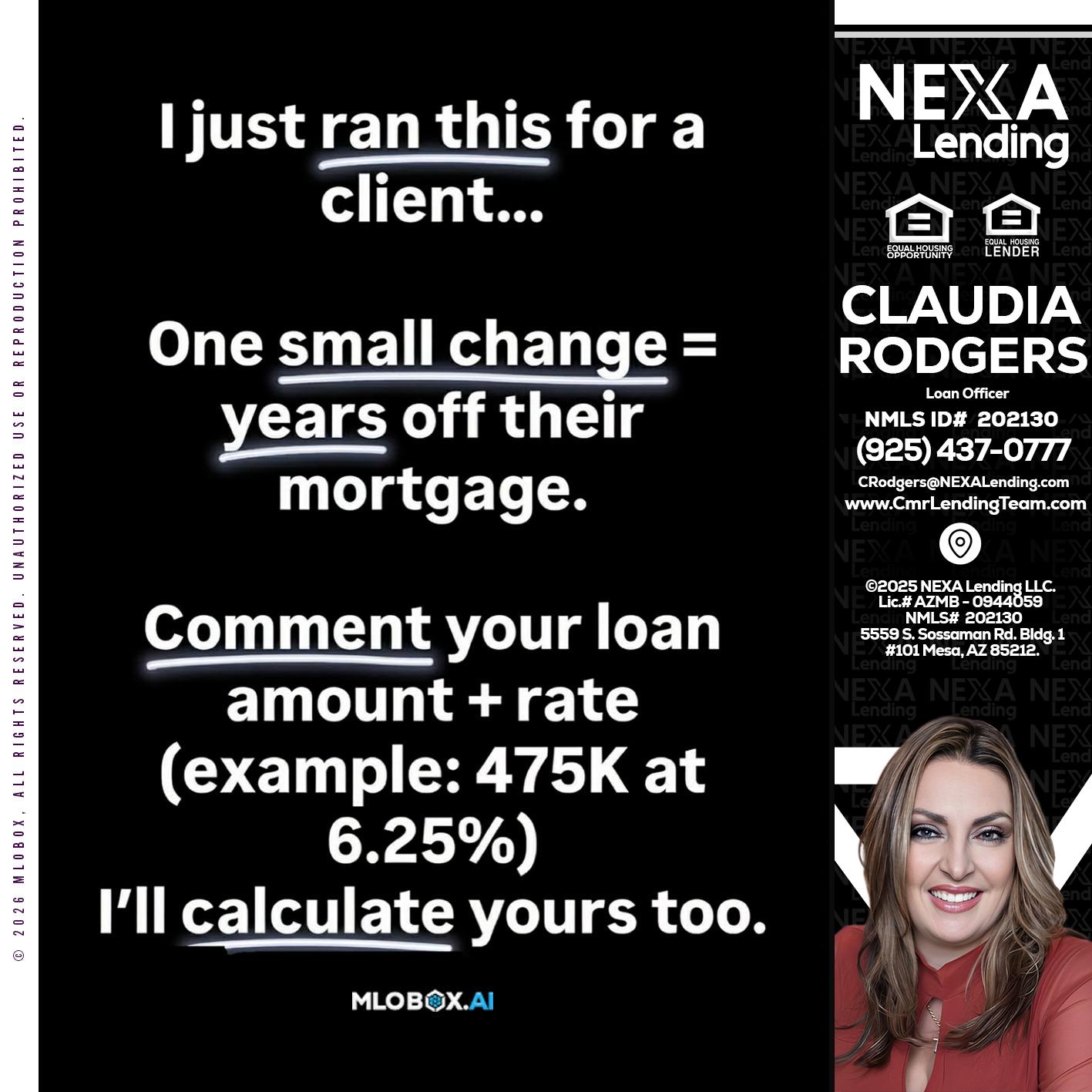 I JUST RAN - Claudia Rodgers -Loan Officer