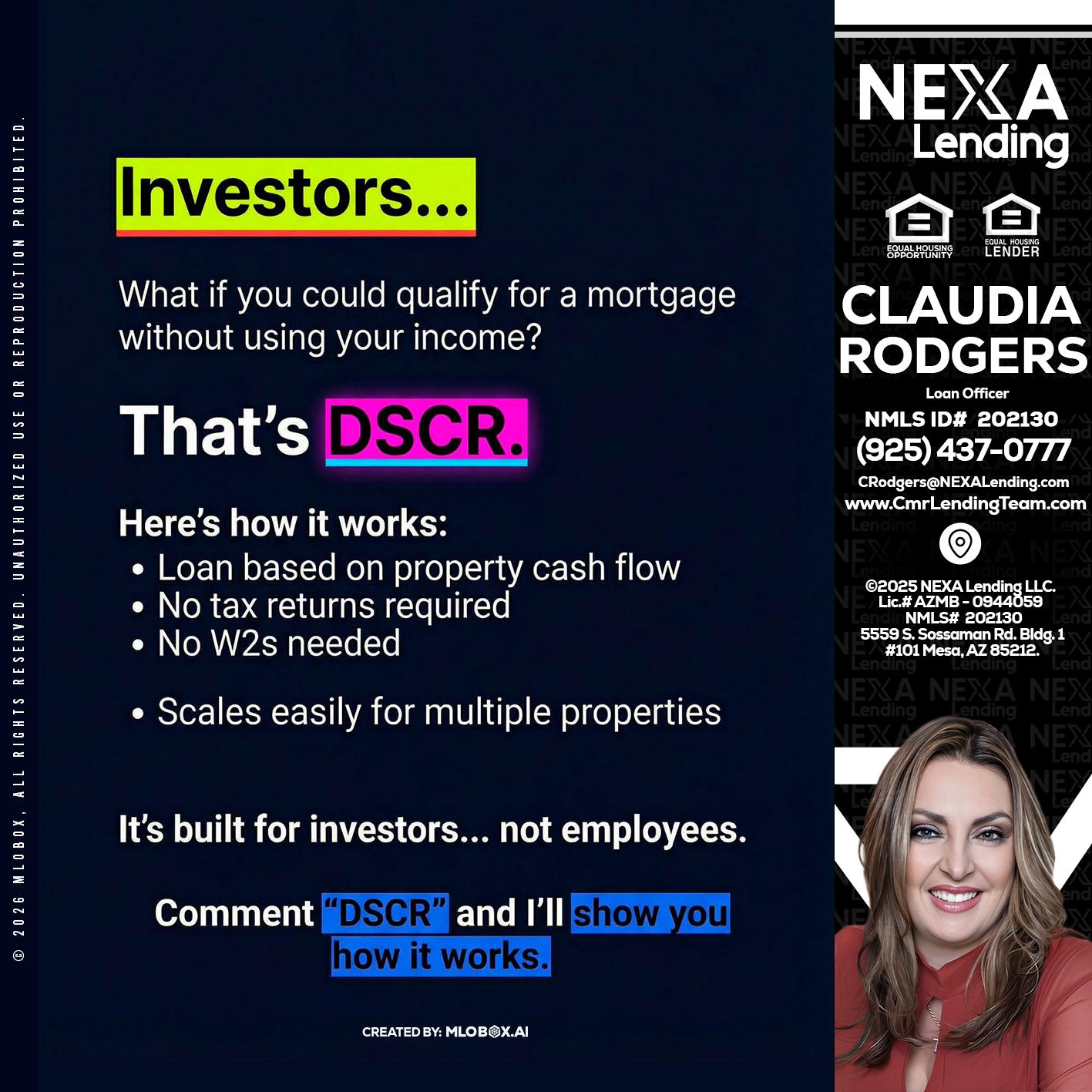 INVESTORS - Claudia Rodgers -Loan Officer