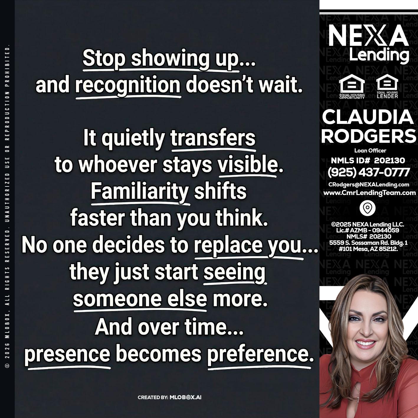 STOP SHOWING - Claudia Rodgers -Loan Officer