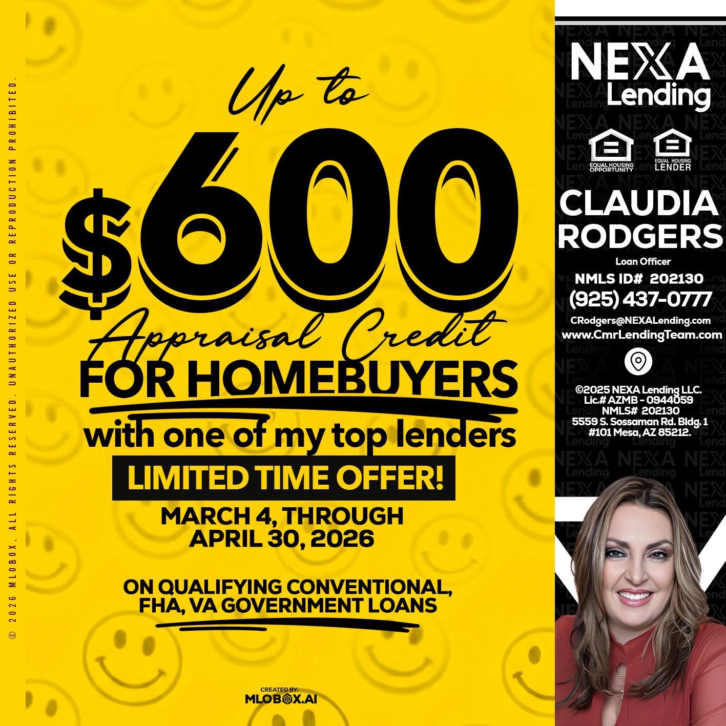 UP TO 600 - Claudia Rodgers -Loan Officer