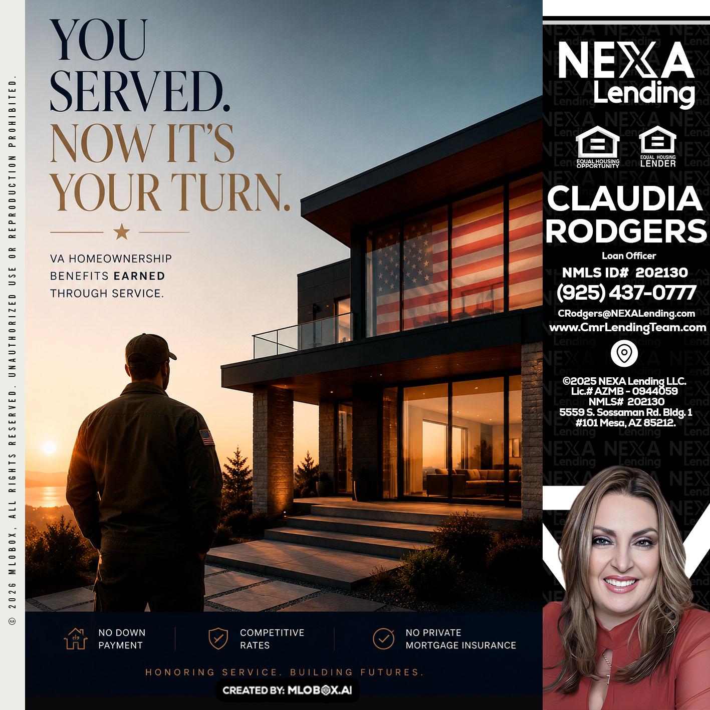 YOU SERVED - Claudia Rodgers -Loan Officer