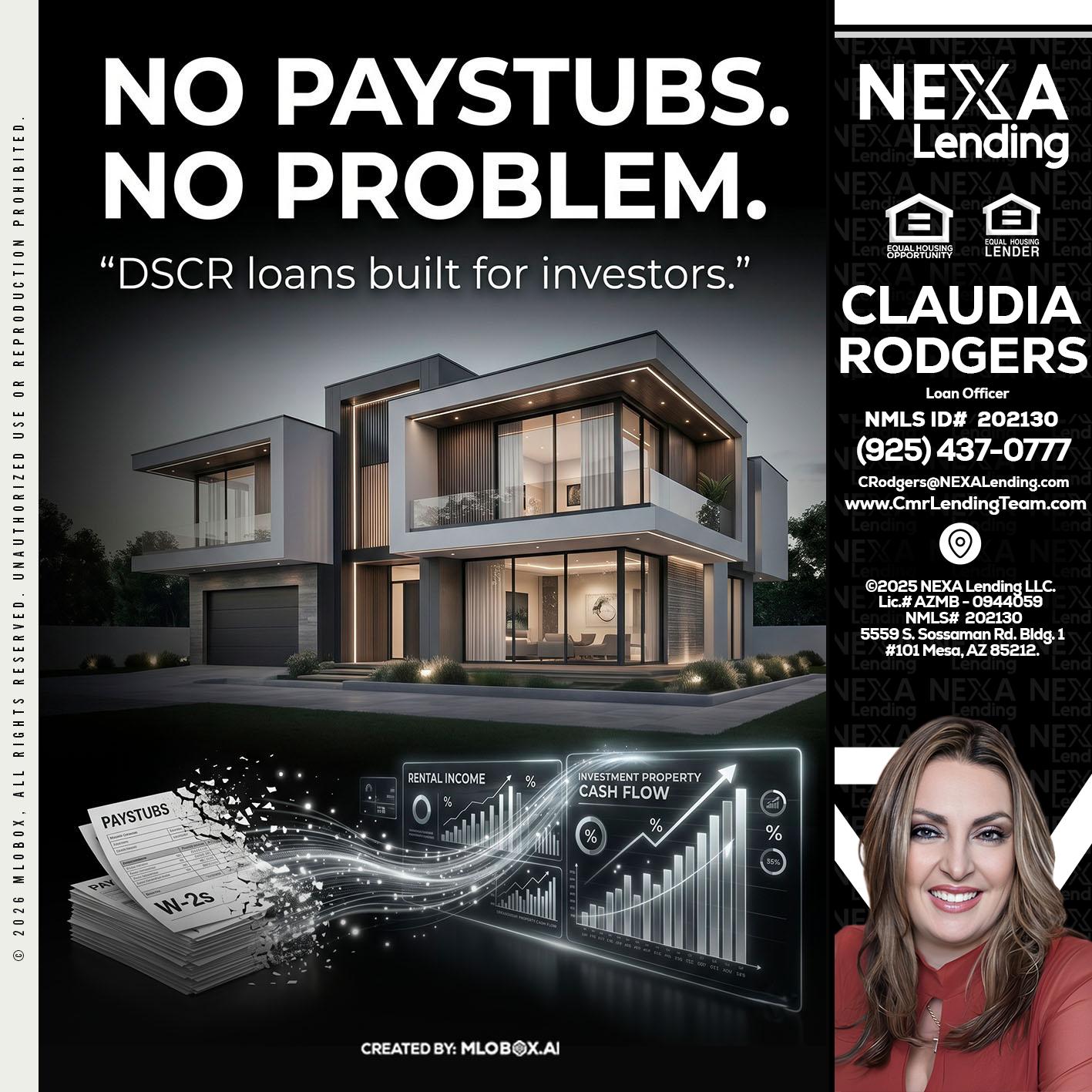 no paystub - Claudia Rodgers -Loan Officer