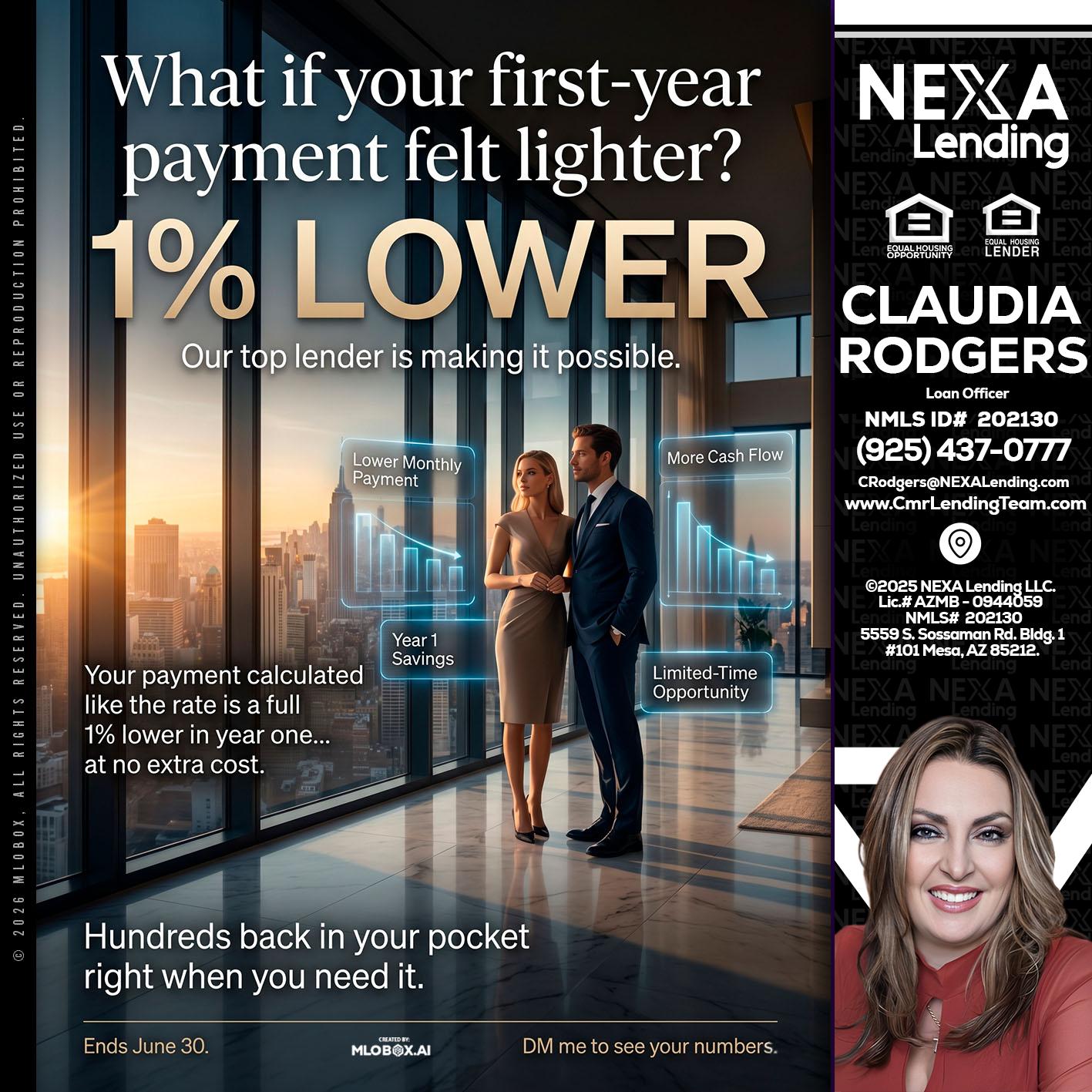 1% LOWER - Claudia Rodgers -Loan Officer