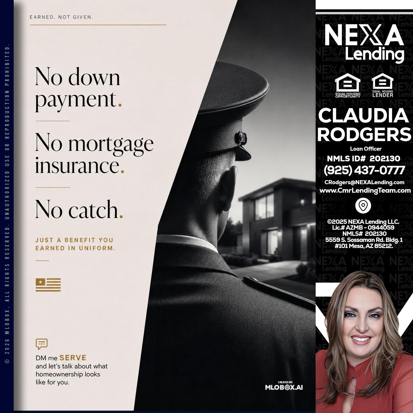NO DOWN PAYMENT - Claudia Rodgers -Loan Officer
