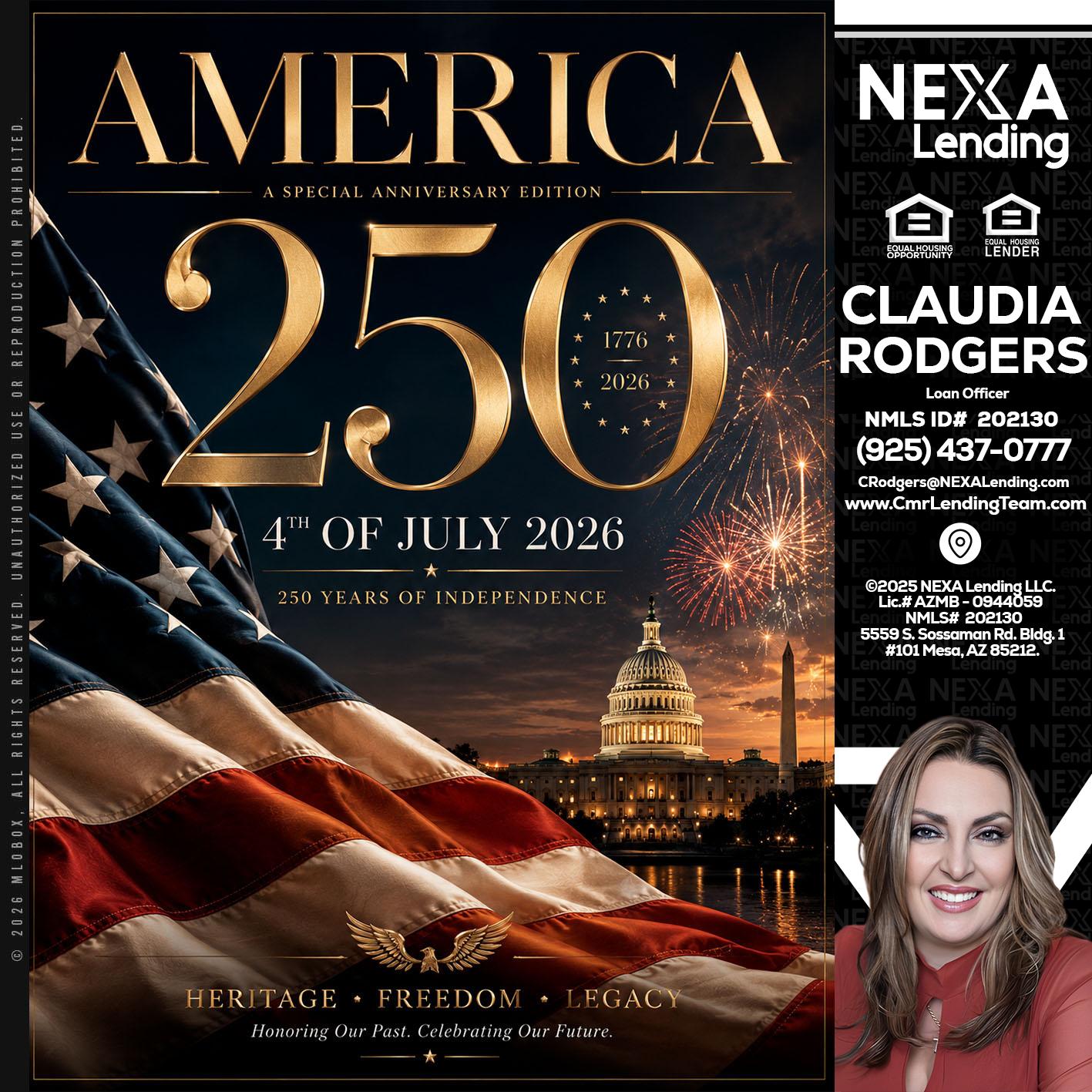 AMERICA 250 TH - Claudia Rodgers -Loan Officer