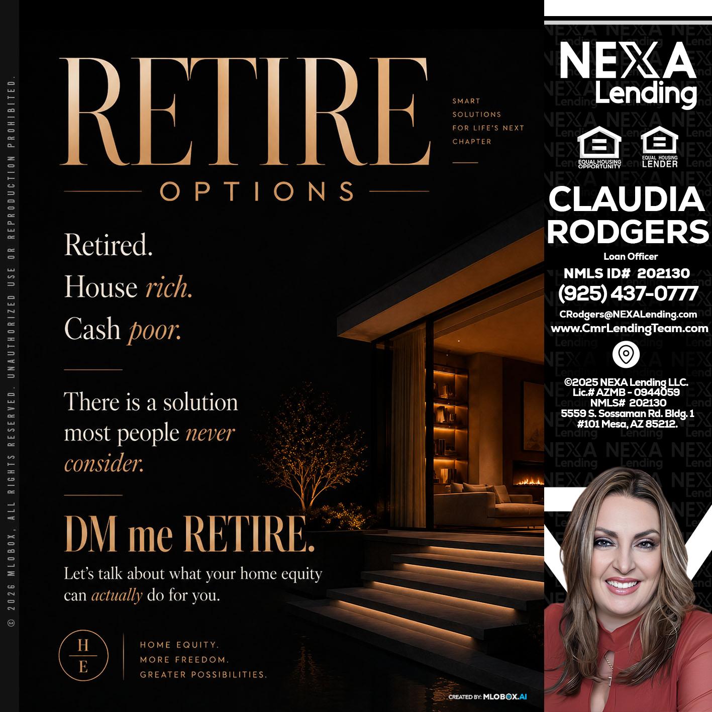RETIRE LOANS - Claudia Rodgers -Loan Officer
