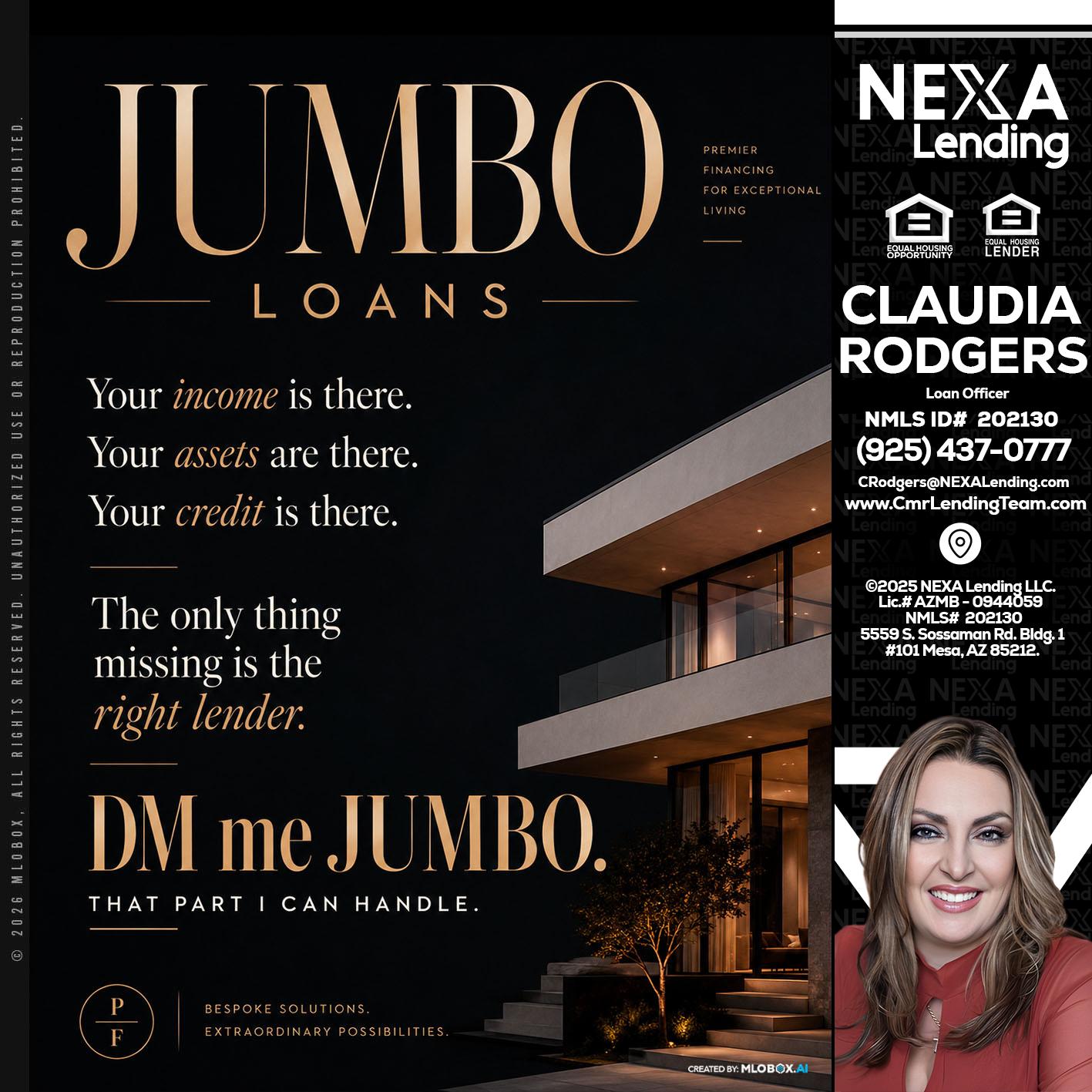 JUMBO LOANS - Claudia Rodgers -Loan Officer