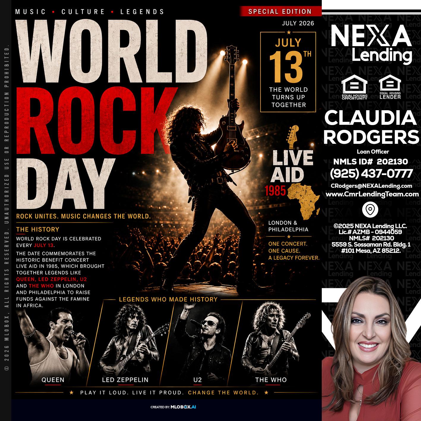 WORLD ROCK MUSIC DAY - Claudia Rodgers -Loan Officer