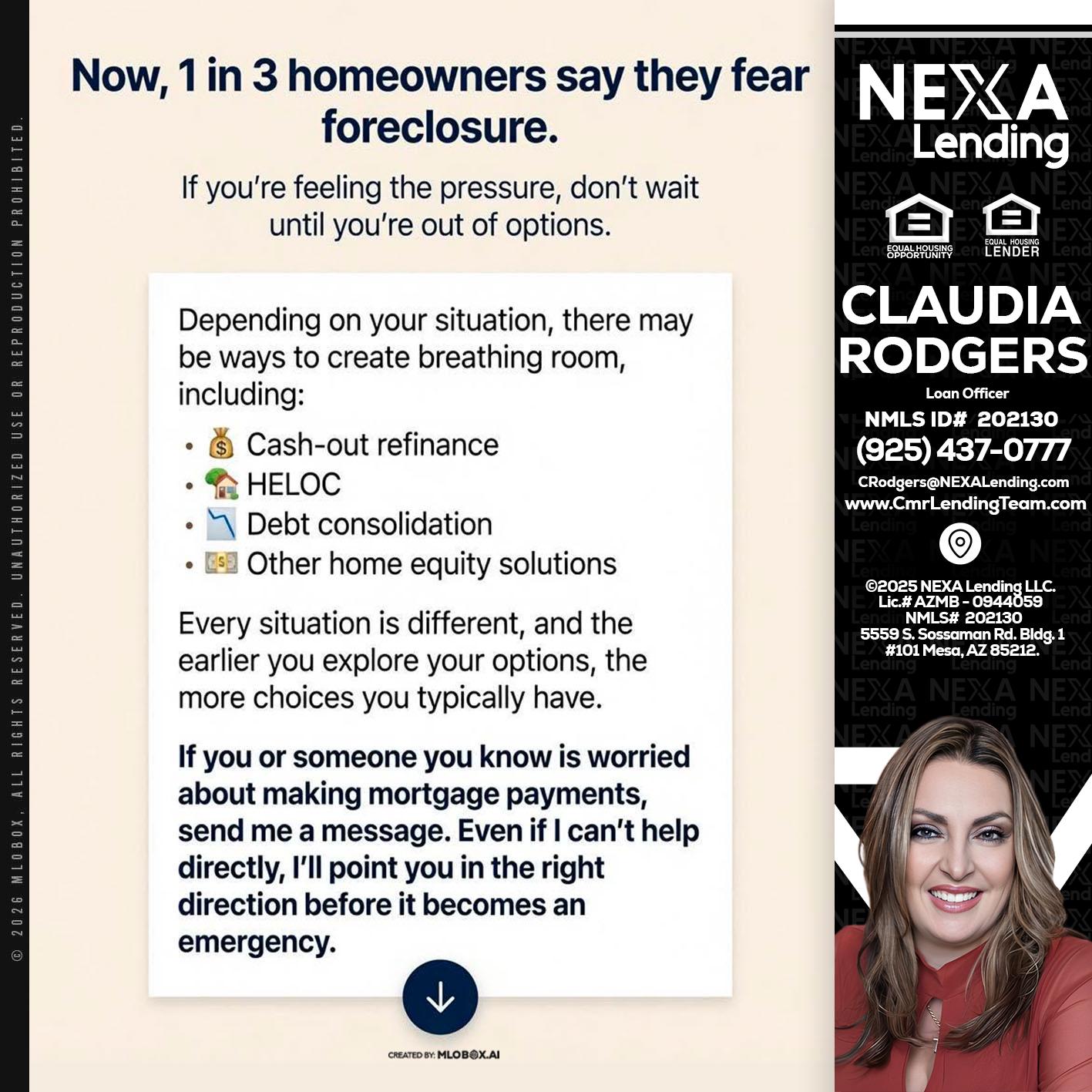 NOW, 1 IN 3 - Claudia Rodgers -Loan Officer